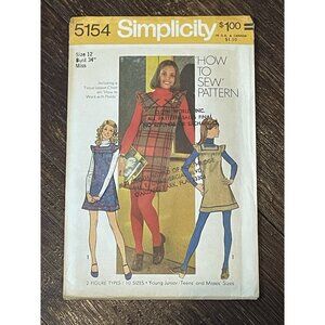Simplicity 5154 Pattern Vintage 1970s Junior Teen Mini-Jumper Dress Size 12